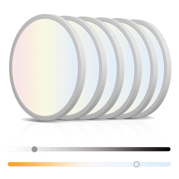12 in. 24-Watt Dimmable LED White Modern Flush Mount Ultra-Slim Ceiling Light Fixture with 5 CCCT Selectable (6-Pack)