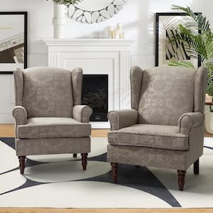 Daunus Brocade Polyester Arm Chair with Turned Legs (Set of 2)