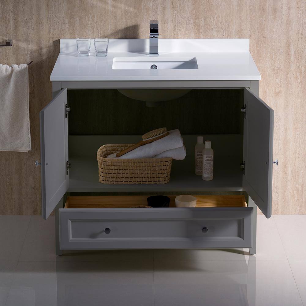 Oxford 36" Gray Quartz Stone Freestanding Single Sink Vanity