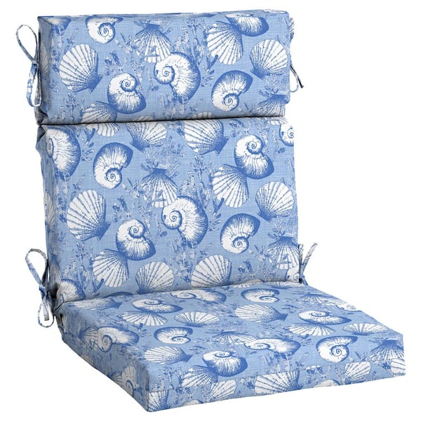 Hampton Bay 20 in. x 20 in. One Piece High Back Outdoor Dining Chair Cushion in Sandbar Reef