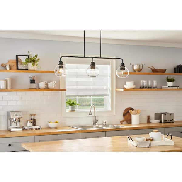 Florabelle 3-Light Island Pendant Light Matte Black Finish Clear Globe Glass Shades
