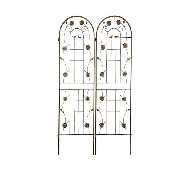 Tenleaf 2-Piece Brown Metal Garden Trellis 19.7" x 71 in. Rustproof Trellis for Climbing Plants Outdoor Rustproof Plant Support