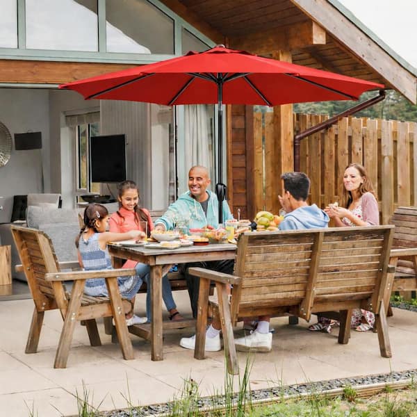9 ft steel crank and tilt patio umbrella in ruby Sun-Ray 9 ft. Round 8-Rib Steel Market Patio Umbrella in Ruby Red 241006RR