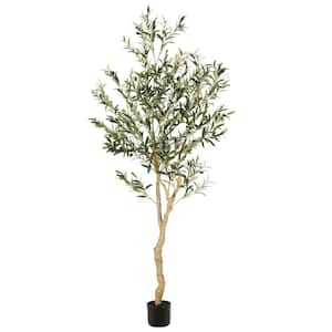 6 ft. Artificial Olive Tree in Pot, Fake Potted Olive Silk Tree with Branches and Fruits