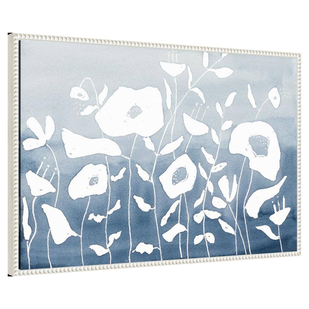 Blue and White Floral Garden Beaded Framed Canvas Wall Art