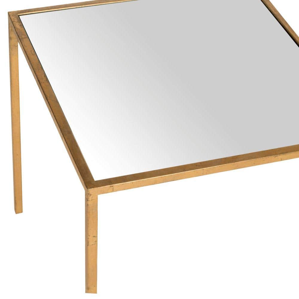 Elegant Gold Leaf Mirrored Square Side Table