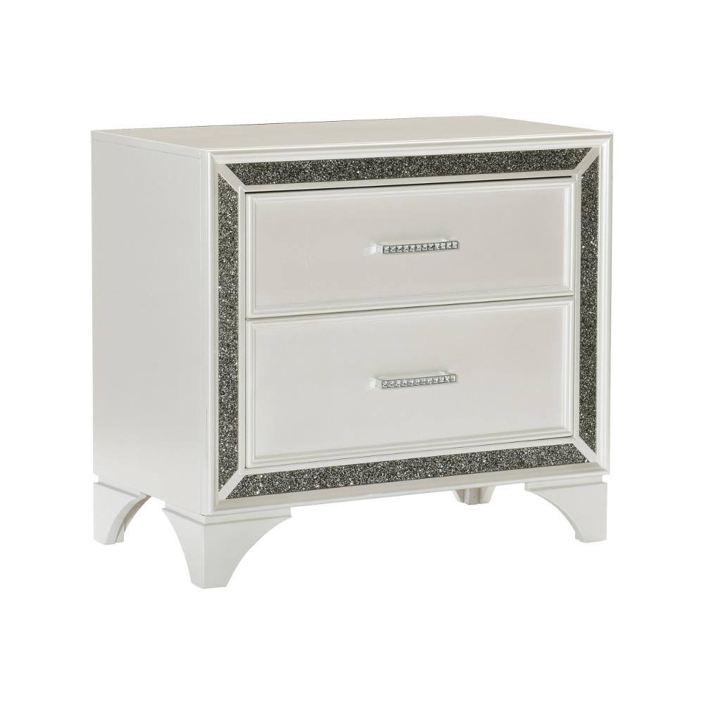 Benjara White and Silver 2-Drawers Wooden 29.5 in. W Nightstand ...