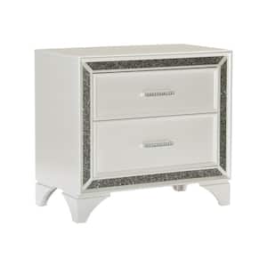 White and Silver 2-Drawers Wooden 29.5 in. W Nightstand