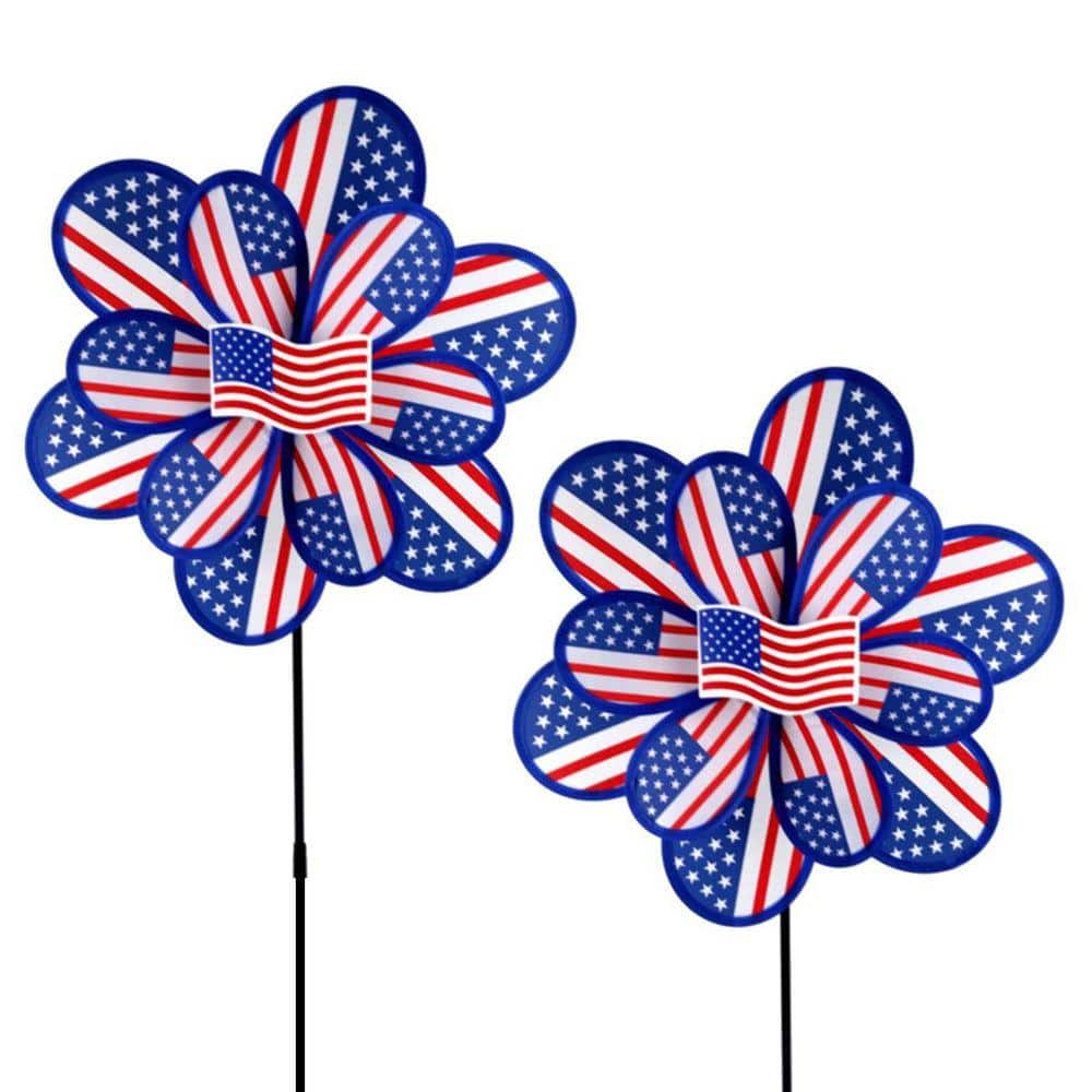 40 in. H USA Flag Nylon Wind Yard PinwheelWind Spinner (2-Pack
