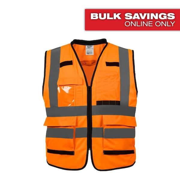 Performance 2X- Large/3X-Large Orange Class 2-High Visibility Safety Vest with 15 Pockets