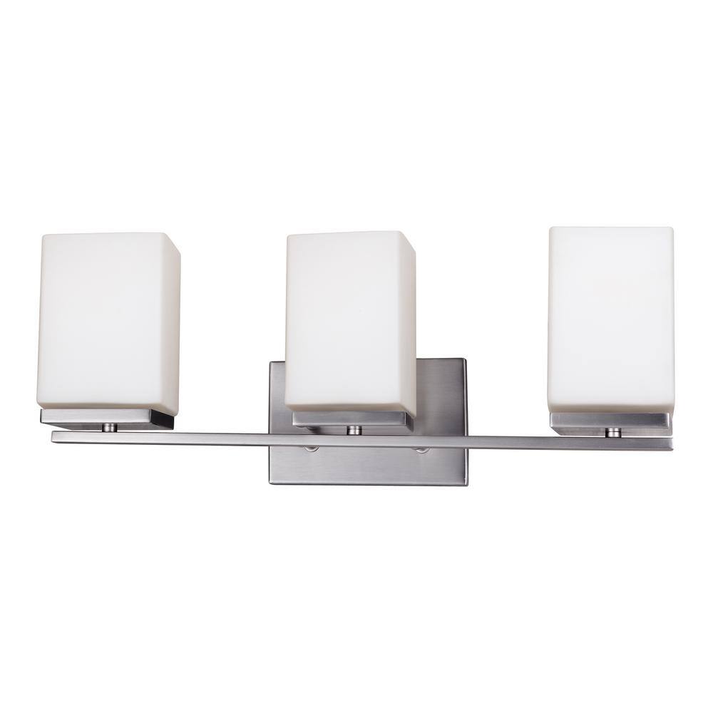 Ella 3-Light Brushed Nickel Bath Vanity Light with Square Satin Opal Glass
