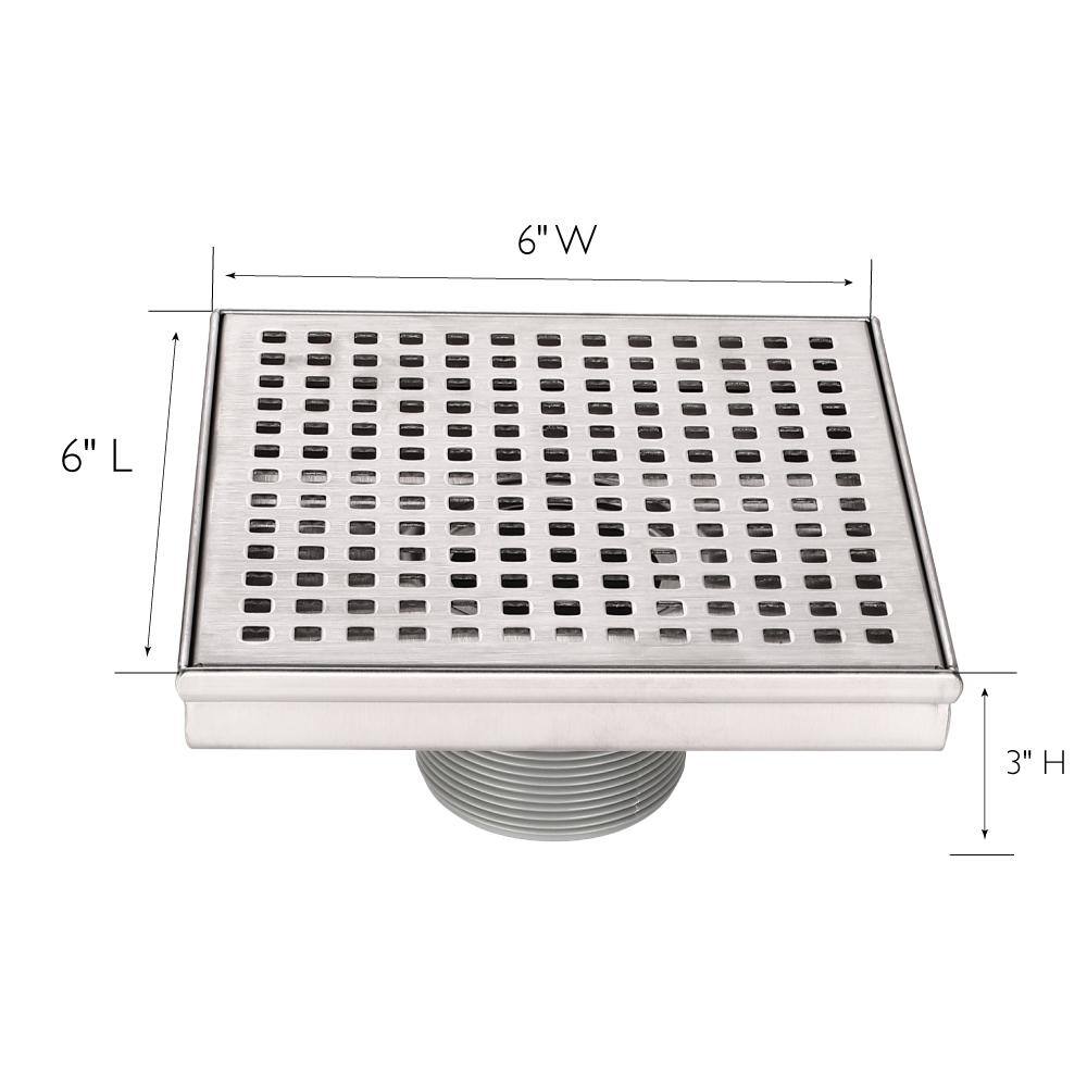 6-Inch Stainless Steel Square Shower Drain with Adjustable Feet