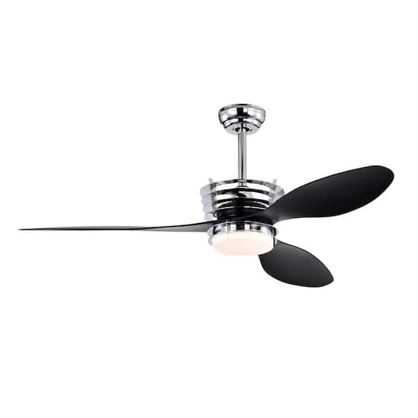 52 in. ABS Blades Indoor Black and Chrome DC Motor Standard Ceiling Fan with Bright White Integrated LED and 2-Down Rods