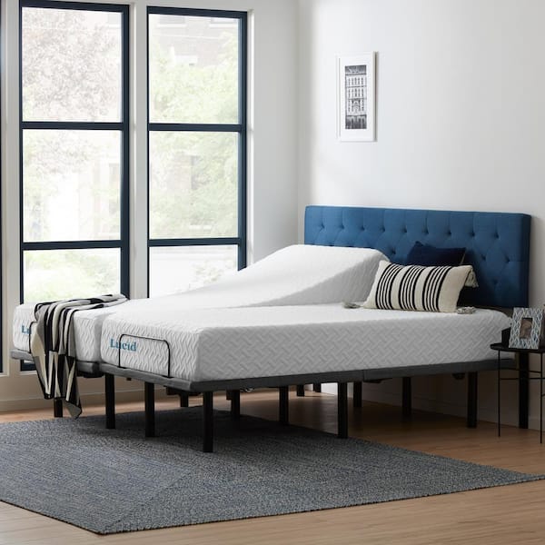 Lucid Comfort Collection Deluxe Adjustable Bed And 10 In Plush Gel Memory Foam Split King Mattress Set Lucc102kgfl6lp Lucid Comfort Collection Deluxe, King Size Adjustable Bed Frame And Mattress
