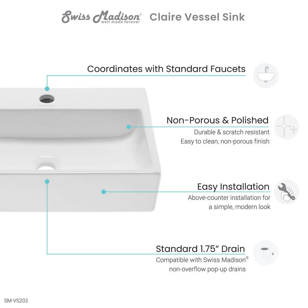 Claire 21" Glossy White Ceramic Vessel Sink