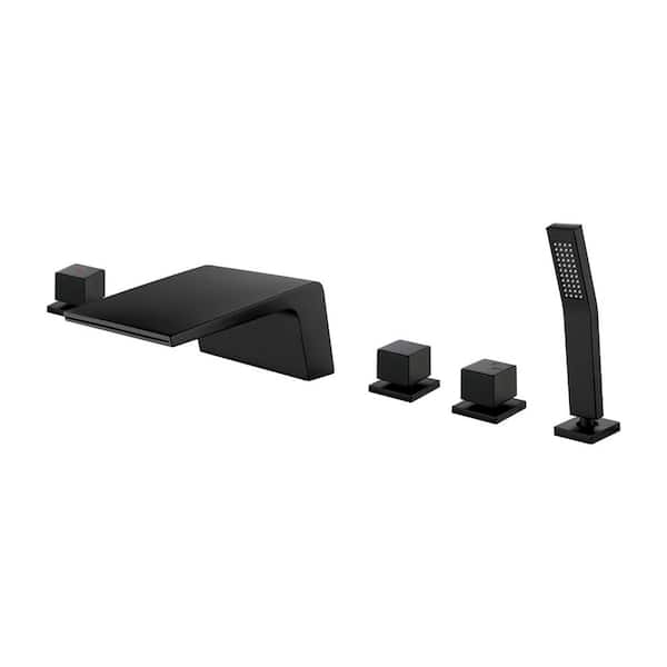 cobbe Single-Handle Tub Deck Mount Roman Tub Faucet with Hand Shower and Water Suply Hose in Black