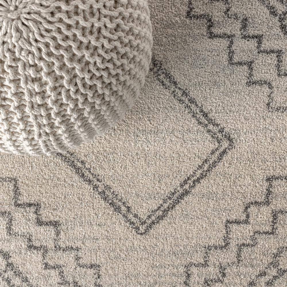 Cream and Gray Geometric Synthetic Square Area Rug