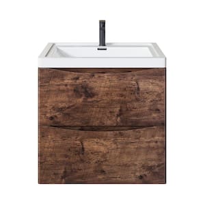 Smiley 24 in. W x 17 in. D x 21 in. H Floating Bath Vanity in Rosewood with White Acrylic Top