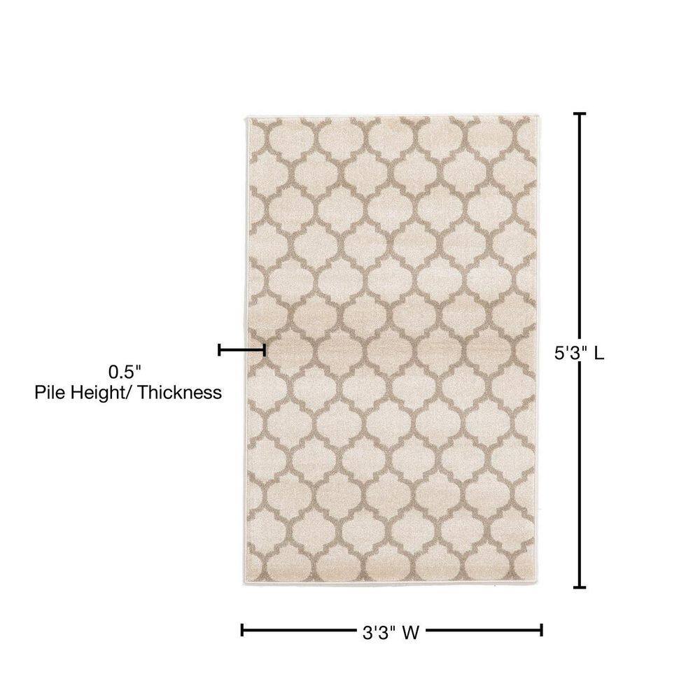 Beige and Light Brown Trellis Synthetic Rectangular Area Rug