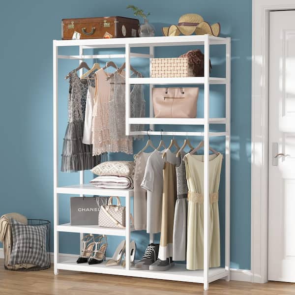 Tribesigns Cynthia White Freestanding Closet Organizer Garment Rack with Shelves and Hanging Rods