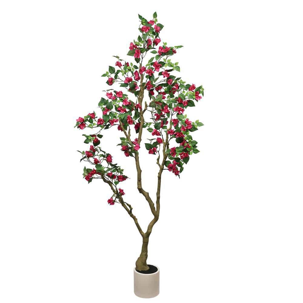 7 ft. Artificial Bougainvillea Tree with Realistic Rose Red Silk Flowers, Tall Faux Flowering Plant in Pot for Decor price history on PriceWatchPro