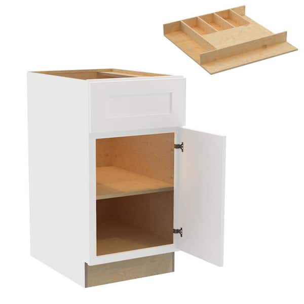 Home Decorators Collection Newport 18 in. W x 24 in. D x 34.5 in. H Assembled Plywood Base Kitchen Cabinet in Pacific White with Cutlery RH