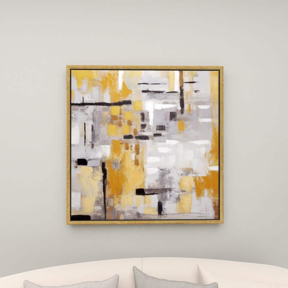 Gold and Gray Abstract Canvas Wall Art with Gold Frame, 40" x 40"