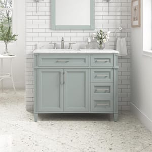 Caville 42 in. W x 22 in. D x 34 in. H Single Sink Bath Vanity in Sage Green with Carrara Marble Top