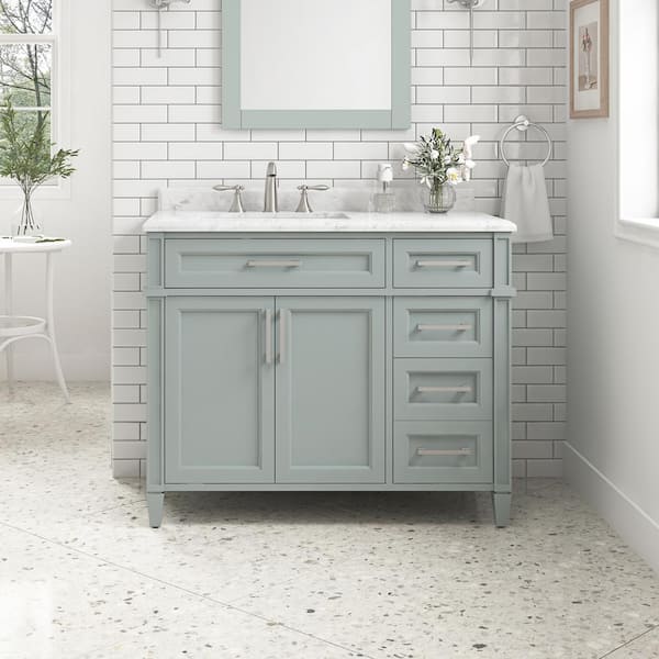 Home Decorators Collection Caville 42 in. W x 22 in. D x 34 in. H Single Sink Bath Vanity in Sage Green with Carrara Marble Top