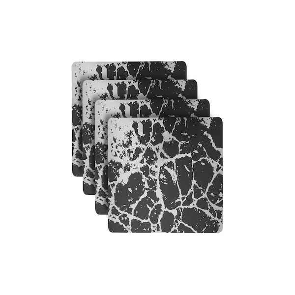 Dainty Home 15 in. x 15 in. Black/Silver Marble Cork Foil Print Marble Granite Designed Thick Cork Texture Square Placemat(Set of 4)