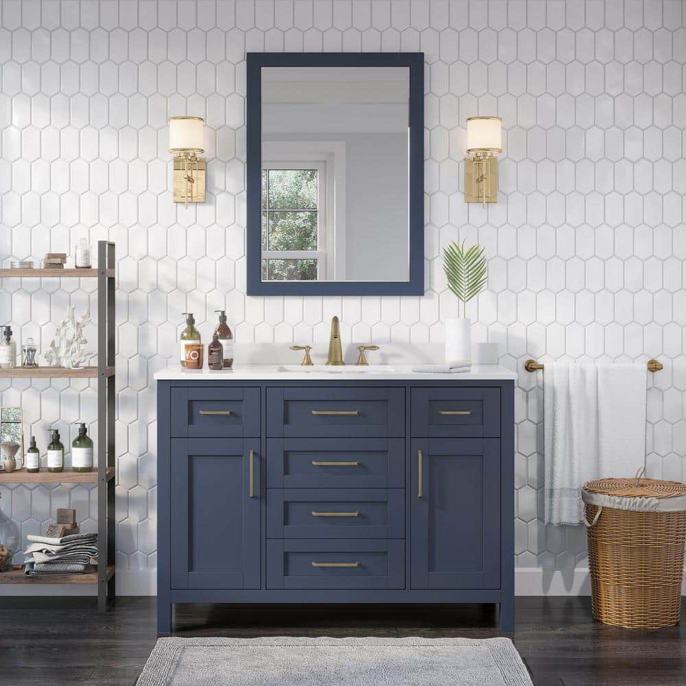 Tahoe 48 in. Single Sink Midnight Blue Bath Vanity with White Engineered Stone Top and Mirror (Assembled) price history on PriceWatchPro