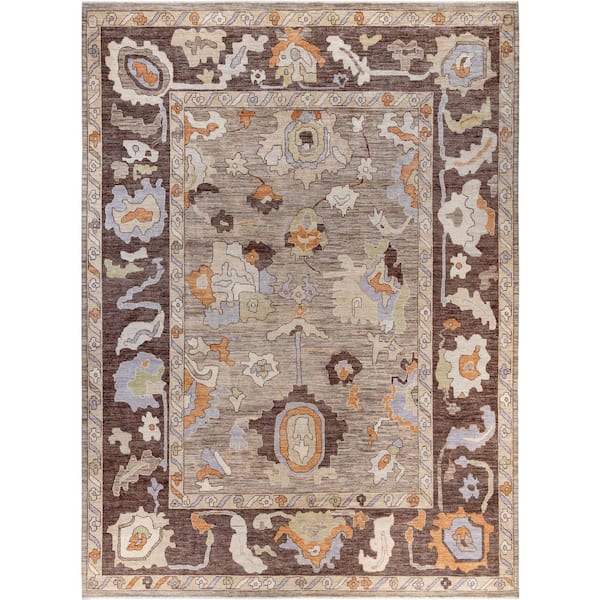 Oushak Gray 10 ft. x 14 ft. Floral Wool Indoor Area Rug