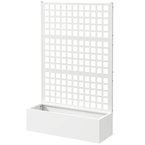 Outsunny - 43.3 in. W x 15.9 in. D x 70.1 in. H White Metal Outdoor Planter Box, Galvanized Raised Garden Bed with Trellis 1-Pack