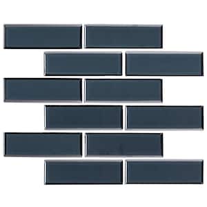 Vague Blue Beveled Subway 12 in. x 12 in. Glass Mesh-Mounted Mosaic Floor and Wall Tile  (14.4 sq. ft./Case)