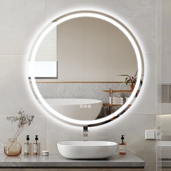 40 in. W x 40 in. H Round Frameless Anti-Fog Dimmable 3CCT LED Light Modern Wall Bathroom Vanity Mirror