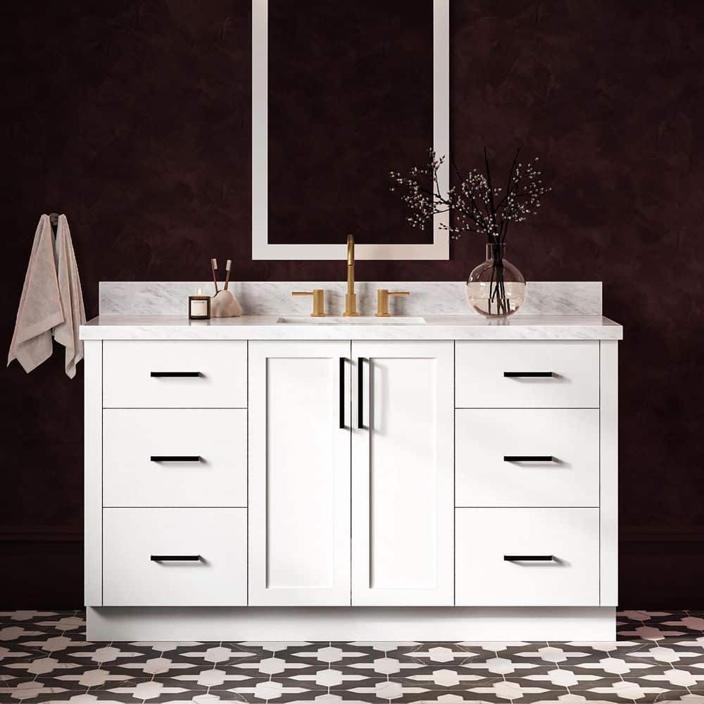 Loren 60 in. Single Sink Freestanding in White Bath Vanity with Italian Carrara Marble Top price history on PriceWatchPro