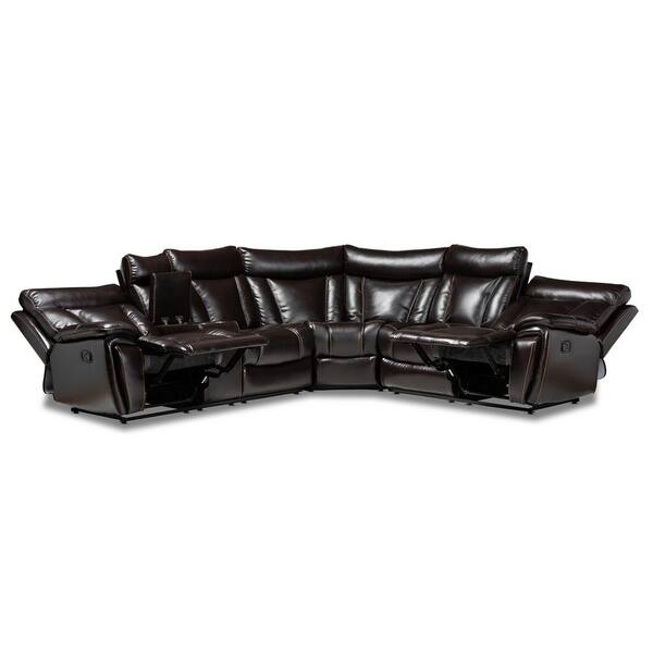 Baxton Studio Lewis 6 Piece Brown Faux, Sectional Recliner Couch Leather