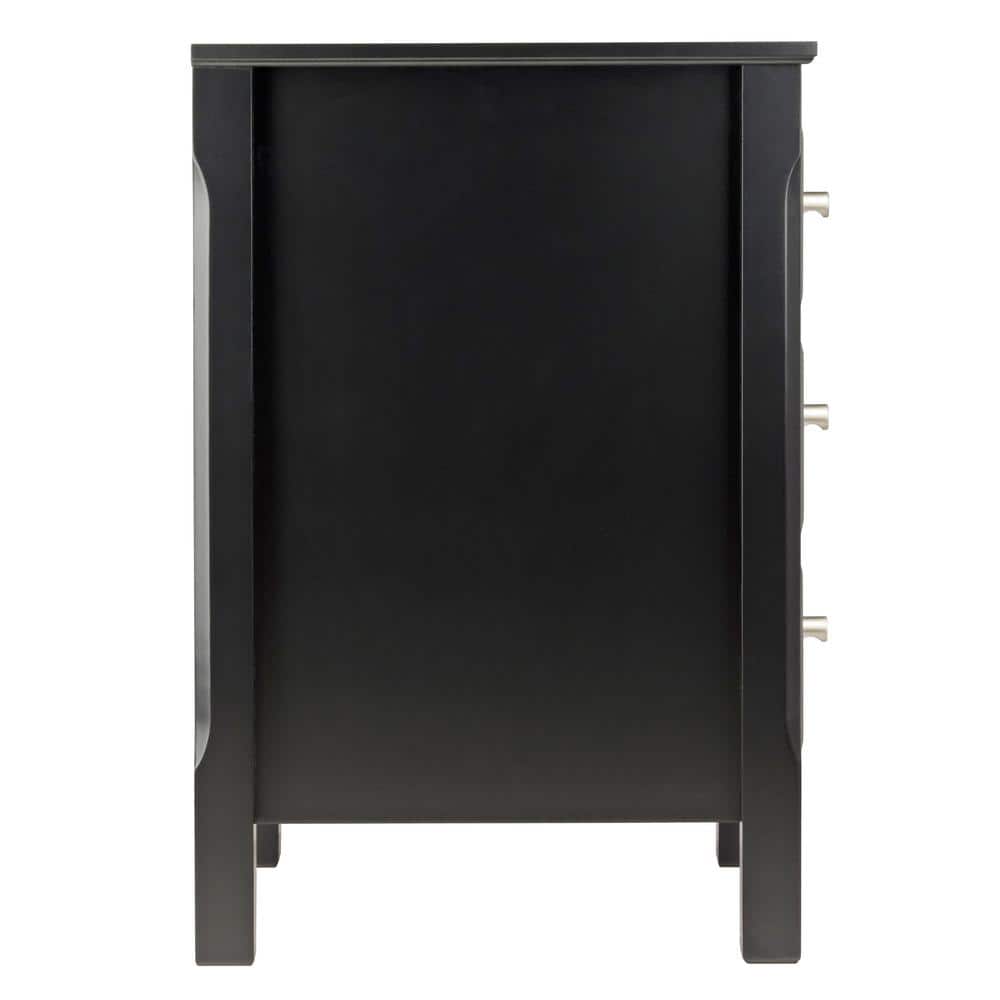 Transitional Black 3-Drawer Rectangular Nightstand