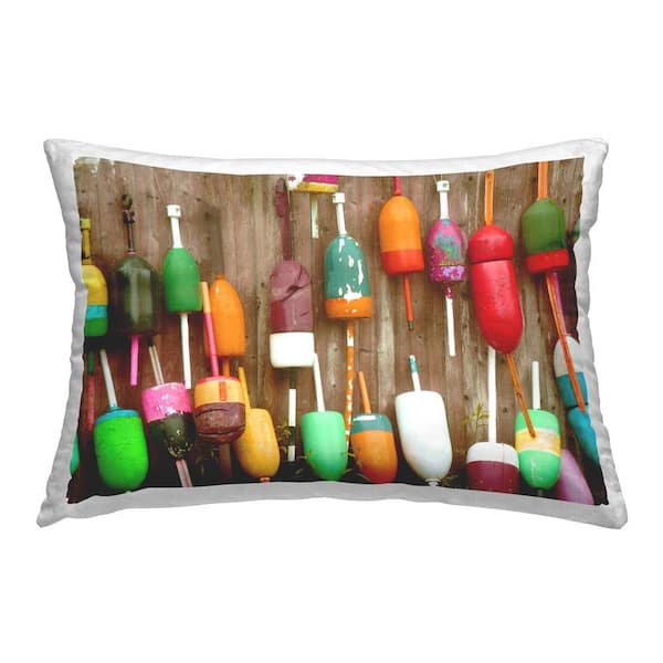 Stupell Industries Rustic Fishing Bobbers Brown Abstract Polyester 14 in. x 20 in. Throw Pillow