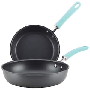 Create Delicious 2-Piece Hard-Anodized Aluminum Nonstick Skillet Set in Light Blue and Gray