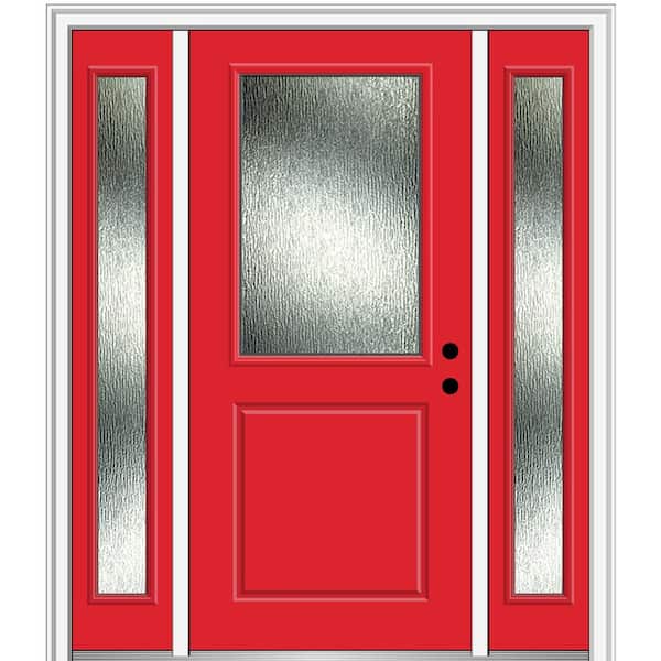 MMI Door 64 in. x 80 in. Left-Hand Inswing Rain Glass Red Saffron Fiberglass Prehung Front Door on 6-9/16 in. Frame