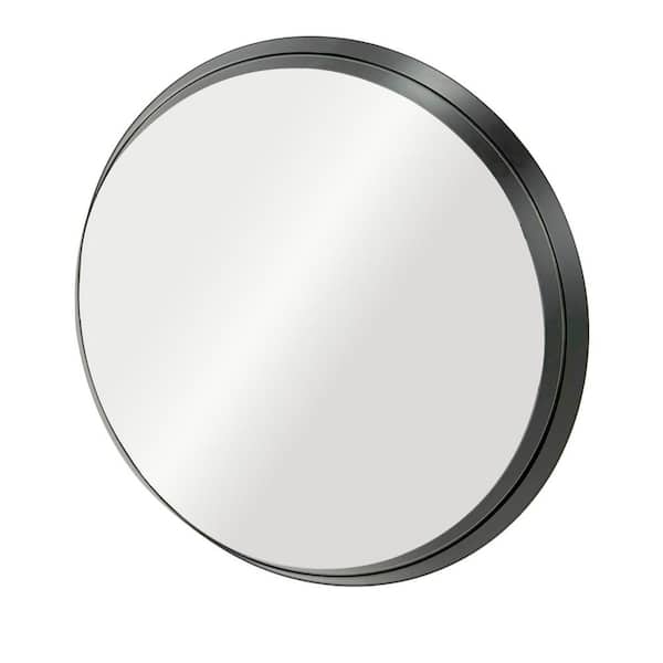 23 in. W x 23 in. H Round Metal Frame Bathroom Vanity Wall Mirror in Brushed Graphite