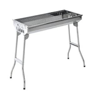 28 in. Steel Small Portable Folding Charcoal BBQ Grill in Silver with Lightweight Design & Included Grilling Accessories