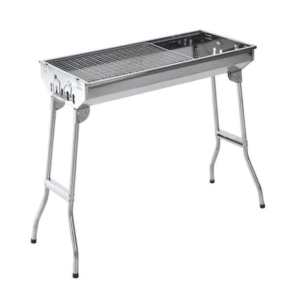 ru løbetur ekko Outsunny 28 in. Steel Small Portable Folding Charcoal BBQ Grill in Silver  with Lightweight Design & Included Grilling Accessories 846-014 - The Home  Depot