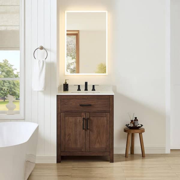 Beckett 30 in. Single Freestanding Dark Walnut Bath Vanity with Carrara Cultured Marble Top