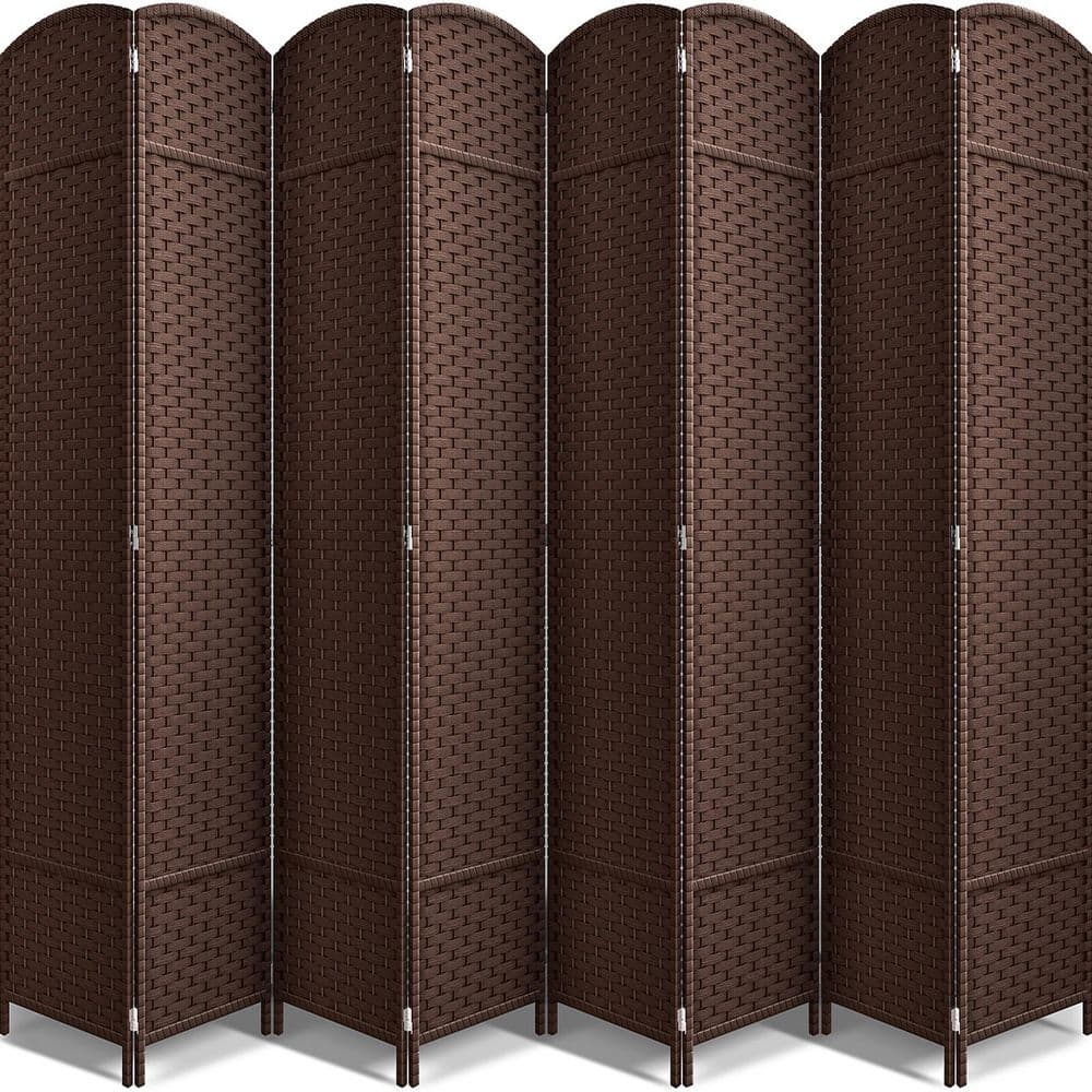 Chocolate Brown 8-Panel Folding Room Divider with Woven Straps