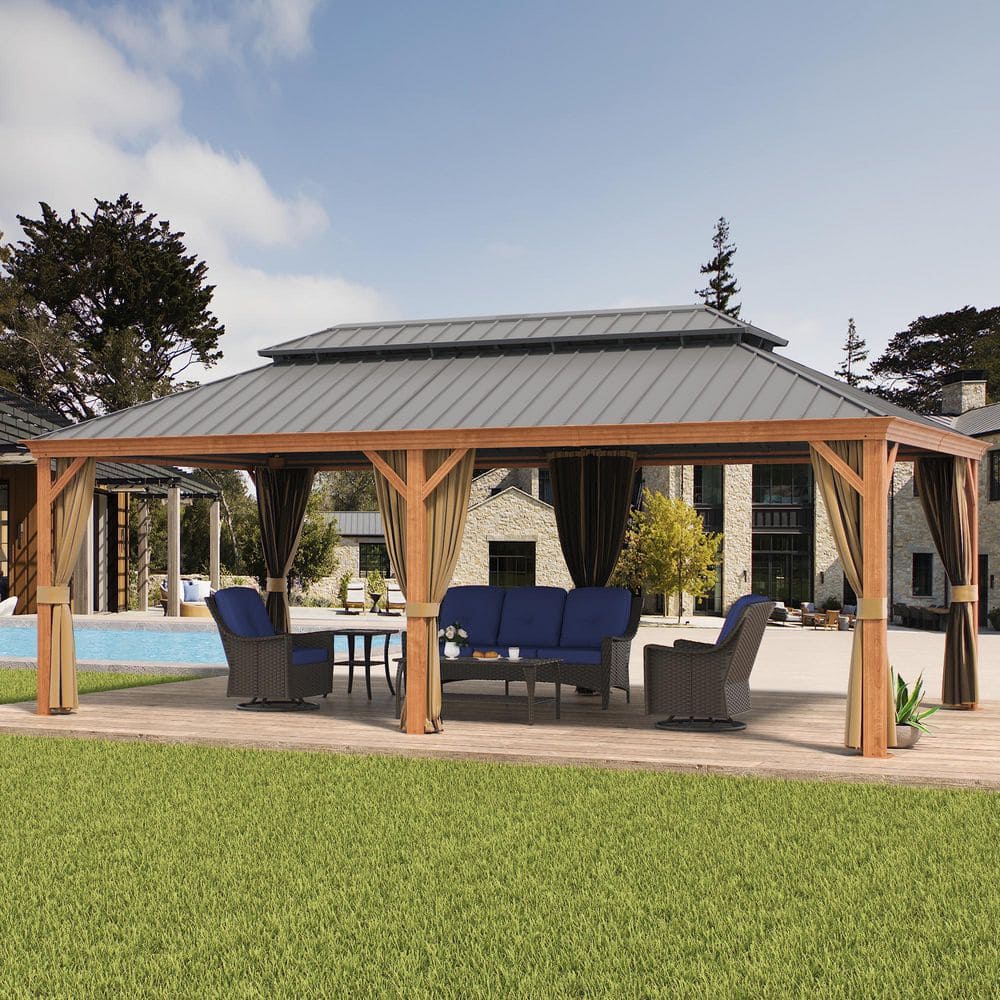12 ft. x 22 ft. Double Galvanized Steel Roof Aluminum Frame Outdoor Patio Hardtop Gazebo Wooden Finish Coated price history on PriceWatchPro