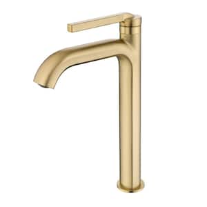 Single Handle Bathroom Vessel Sink Faucet Brass Modern 1 Hole Bathroom High Tall Taps in Brushed Gold