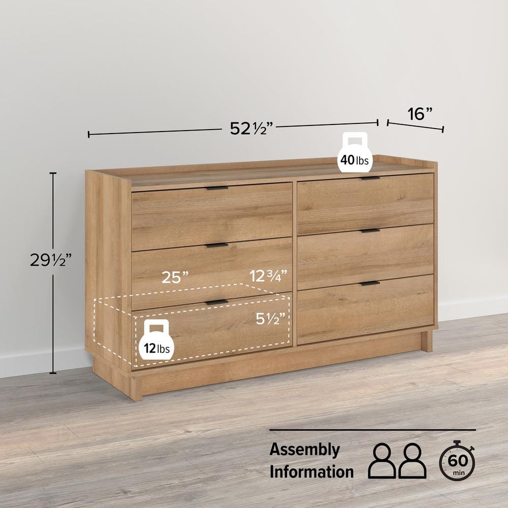 Prepac Modern Double Oak Dresser with Flush-Mount Drawers