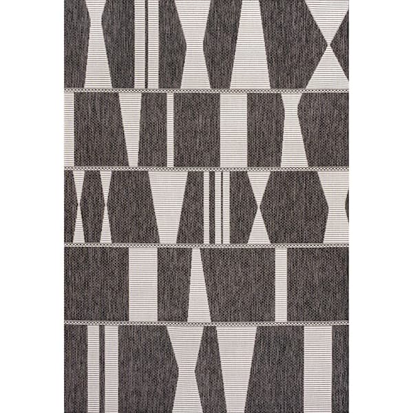 Odette Modern Geometric Abstract 2-Tone Black/Cream 3 ft. x 5 ft. Indoor/Outdoor Area Rug
